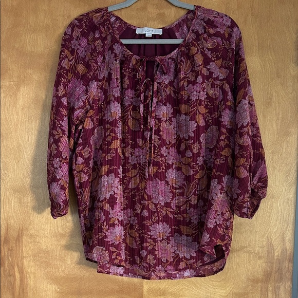 Loft Floral Tie Neck Blouse - Picture 4 of 8